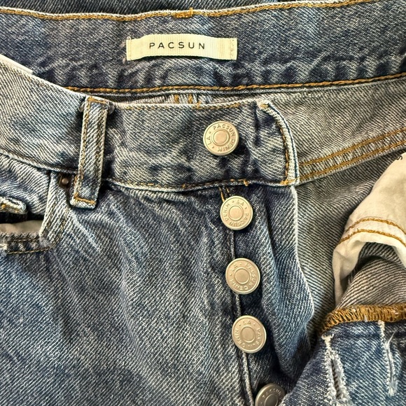 PacSun Women’s Blue High Rise Straight Distressed Button Fly Jeans Size 25 - Picture 10 of 11